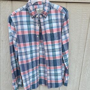 American Eagle Outfitters Men's Plaid Shirt - Blue and Pink